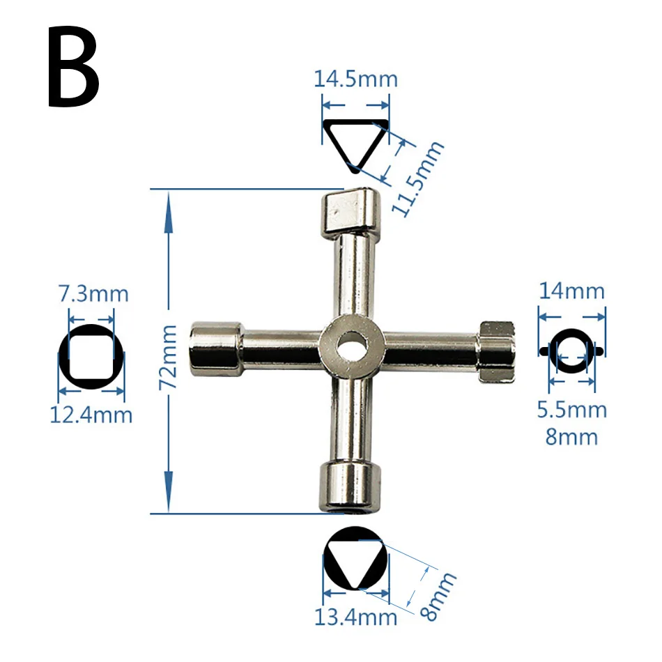 Multi-function Universal Square Triangle Key Wrench Valve Electric Meter Cabinet Elevator Door Cross Ratchet Switch Wrench