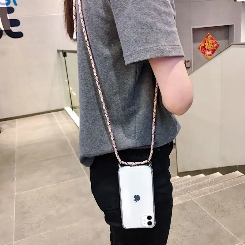 Necklace Lanyard Strap Chain Phone Case For iPhone 17 AIR 16 15 14 13Pro Max 12 11 XS X XR 7 8 Plus Transparent Soft Rope Cover