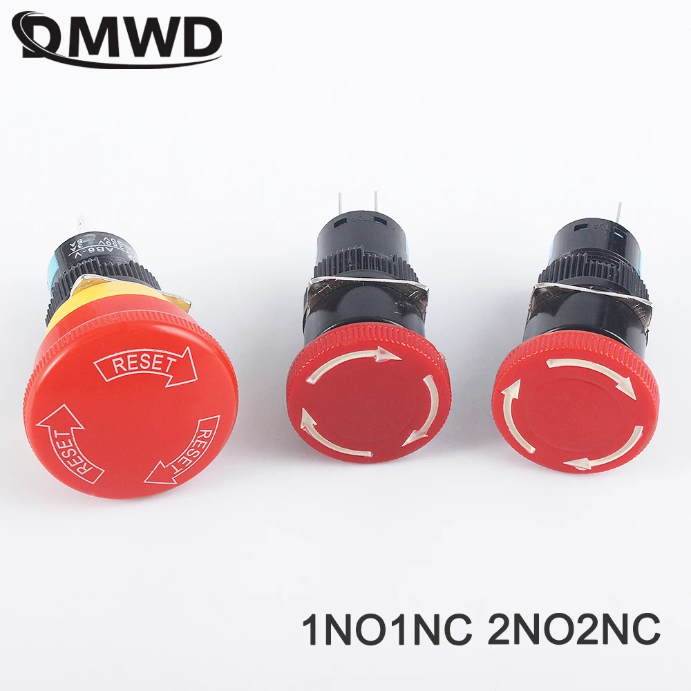 Red Plastic Mushroom Emergency Stop Push button Switch 16mm Mounting Hole 1NO1NC 2NO2NC Latching lock E-stop Rotary Switch