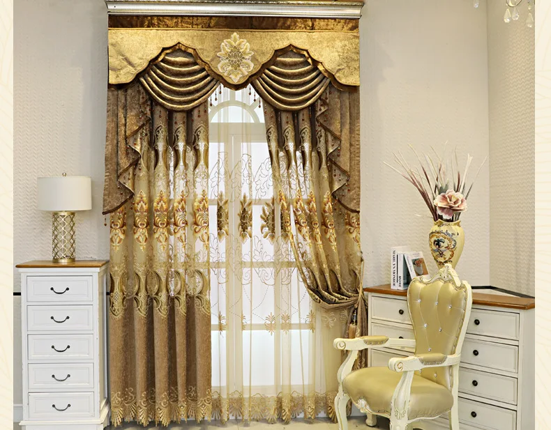 Vorhang Europäische hohle Stickerei Verdunkelung Chenille bestickt Vorhang Stoff Wohnzimmer Schlafzimmer Luxus Villa Vorhang – Detail 1