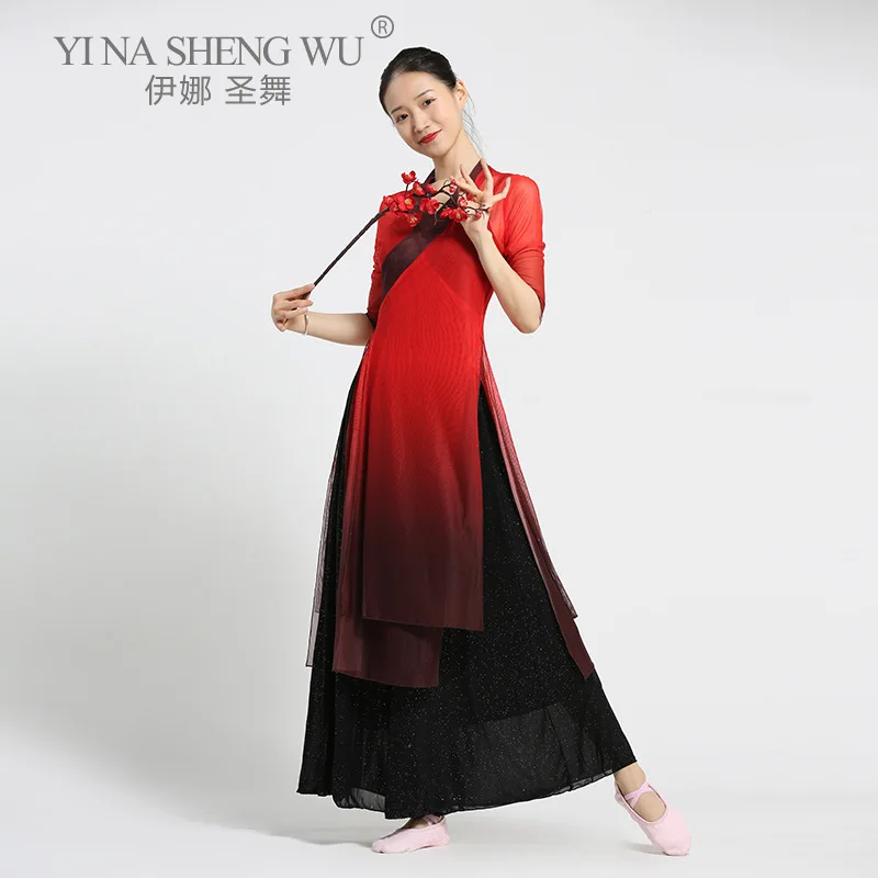 New National Dance Performance Wear Classic Adult Female Elegant Chinese Folk Costume Classical Dance Dress Net Yarn Pants Sexy