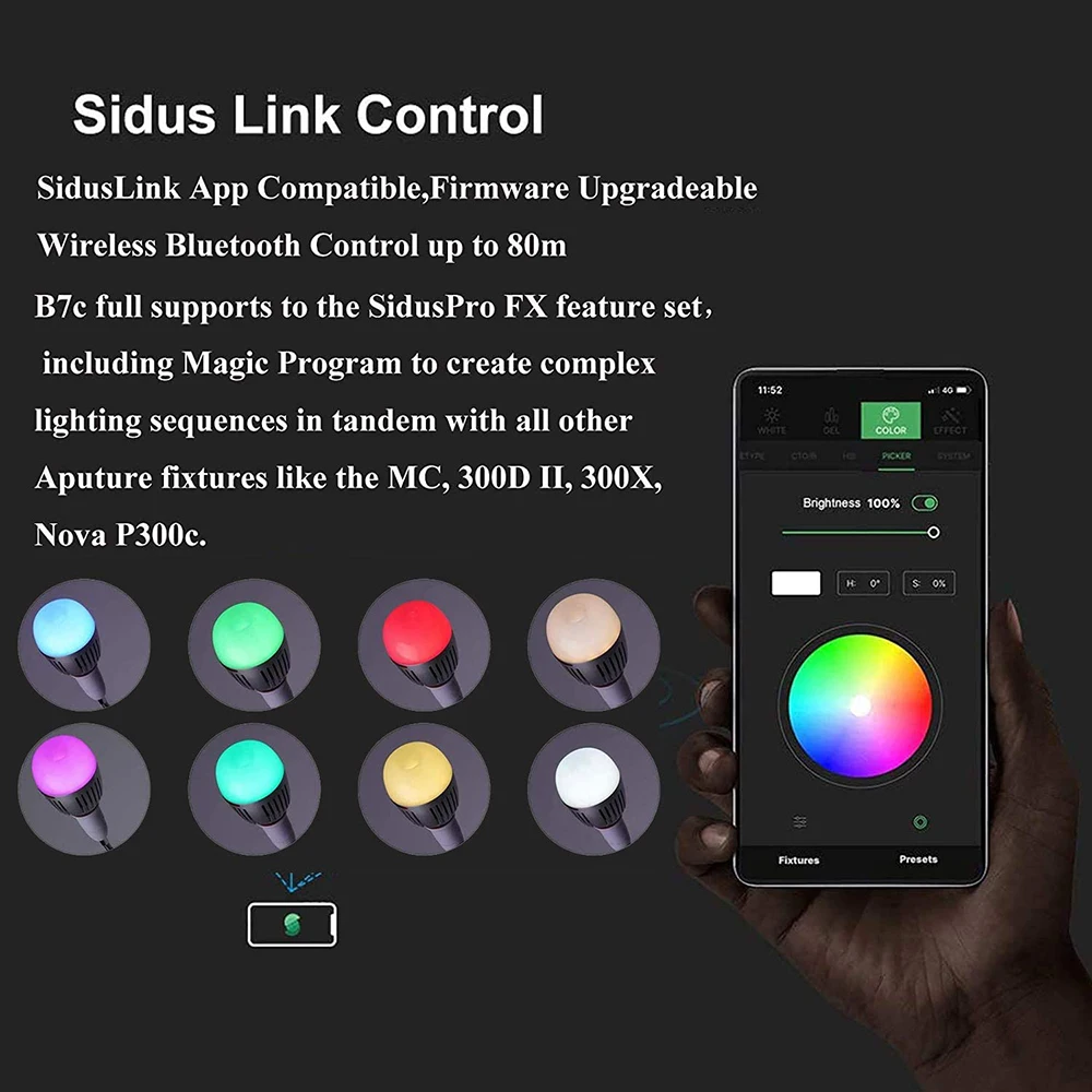 Imagem -03 - Aputure-accent B7c 7w Rgbww Led Lâmpada Inteligente Ajustável 0100 Escurecimento Stepless Controle de Aplicativos Luzes de Fotografia