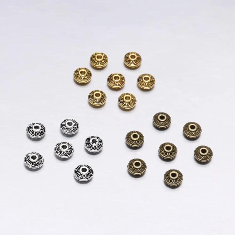 50Pcs/Bag 6mm Antique Gold Color/Bronze Mix Plated Spacer Bead Cone Pattern Metal Loose Beads for Jewelry Making DIY Bracelet