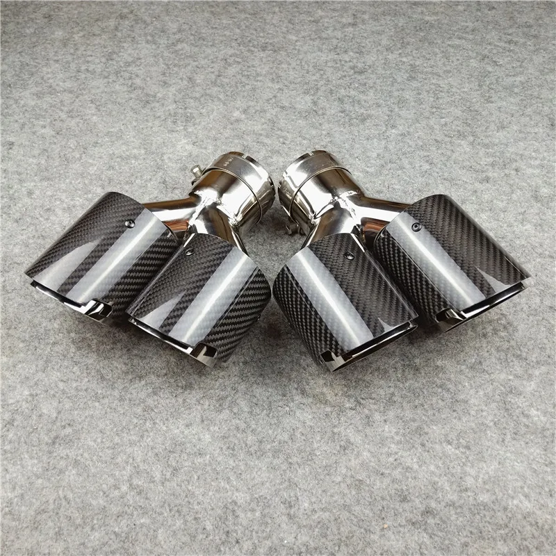 1Pair Y Model Exhaust Pipe New Style 4-Slots Silver Muffler Tip Carbon Fiber Stainless Steel Tail Throat Nozzles Car Accessories