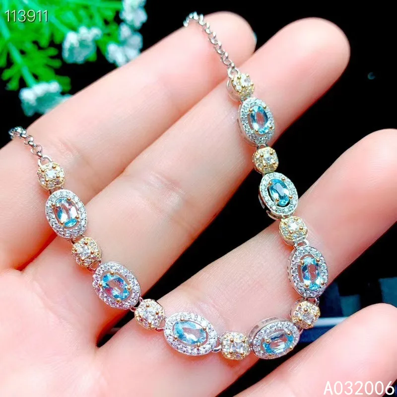 

KJJEAXCMY fine jewelry 925 sterling silver inlaid natural Aquamarine bracelet trendy female hand support testing