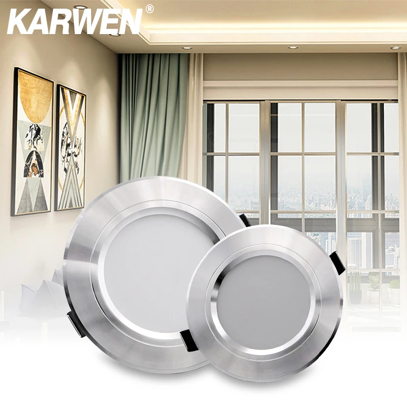 KARWEN LED typu Downlight AC 220V 230V 240V srebrny korpus sufitowy 5W 9W 12W 15W 18W reflektory Led do salonu