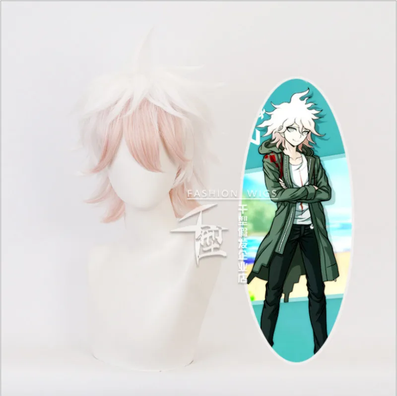 Komaeda Nagito شعر مستعار أنيمي Danganronpa تأثيري الشعر الاصطناعية مقاومة للحرارة الشعر Komaeda Nagito تأثيري الباروكات + كاب الباروكة #2