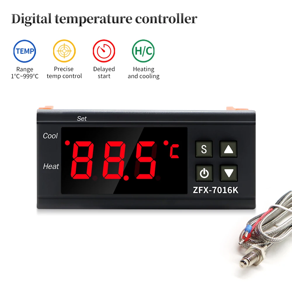 ZFX-7016K Intelligent Thermostat Digital Temperature Controller Switch Thermometer 10A 30A Thermoregulator With K-type Sensor