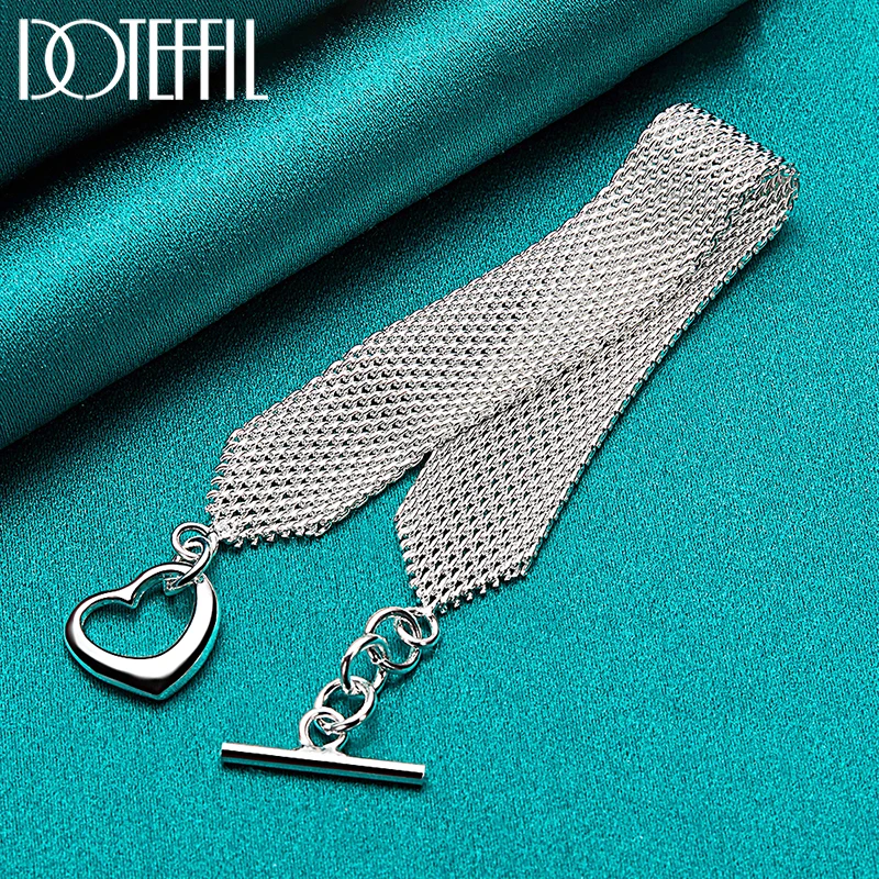 DOTEFFIL 925 Sterling Silver Watchband Network Heart Bracelet Chain For Woman Man Charm Wedding Engagement Party Fashion Jewelry