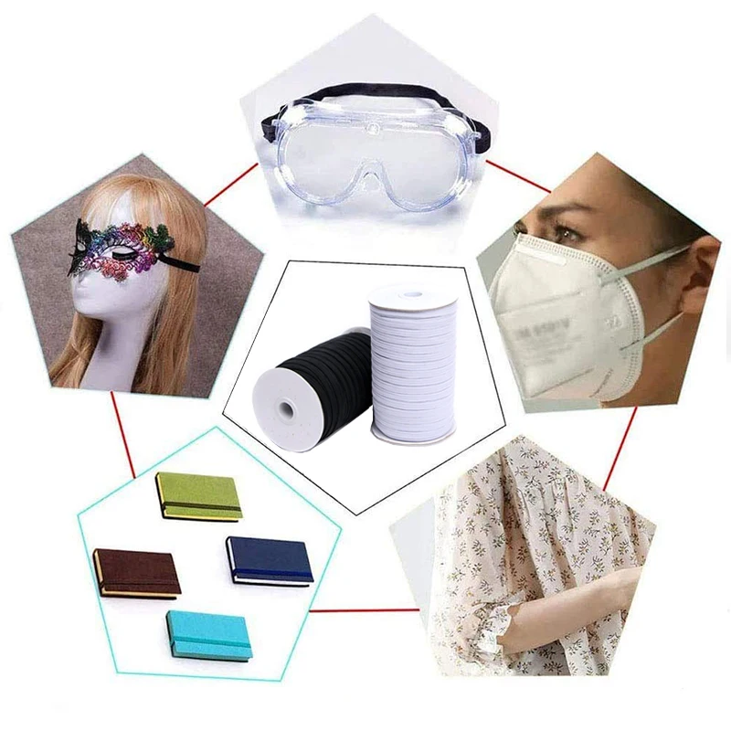 3mm 5mm 6/8/10/12/14mm 1 Roll Masks Elastic Bands White Black DIY Handmade Sew Materials Elastic Band for Sewing DIY Mask Craft