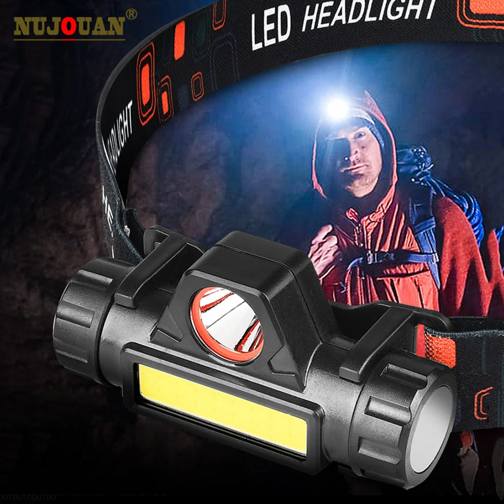 Portable Mini Powerful LED Headlamp XPE+COB USB Rechargeable Headlight Built-in Battery Waterproof Head Torch Head Lamp 18650