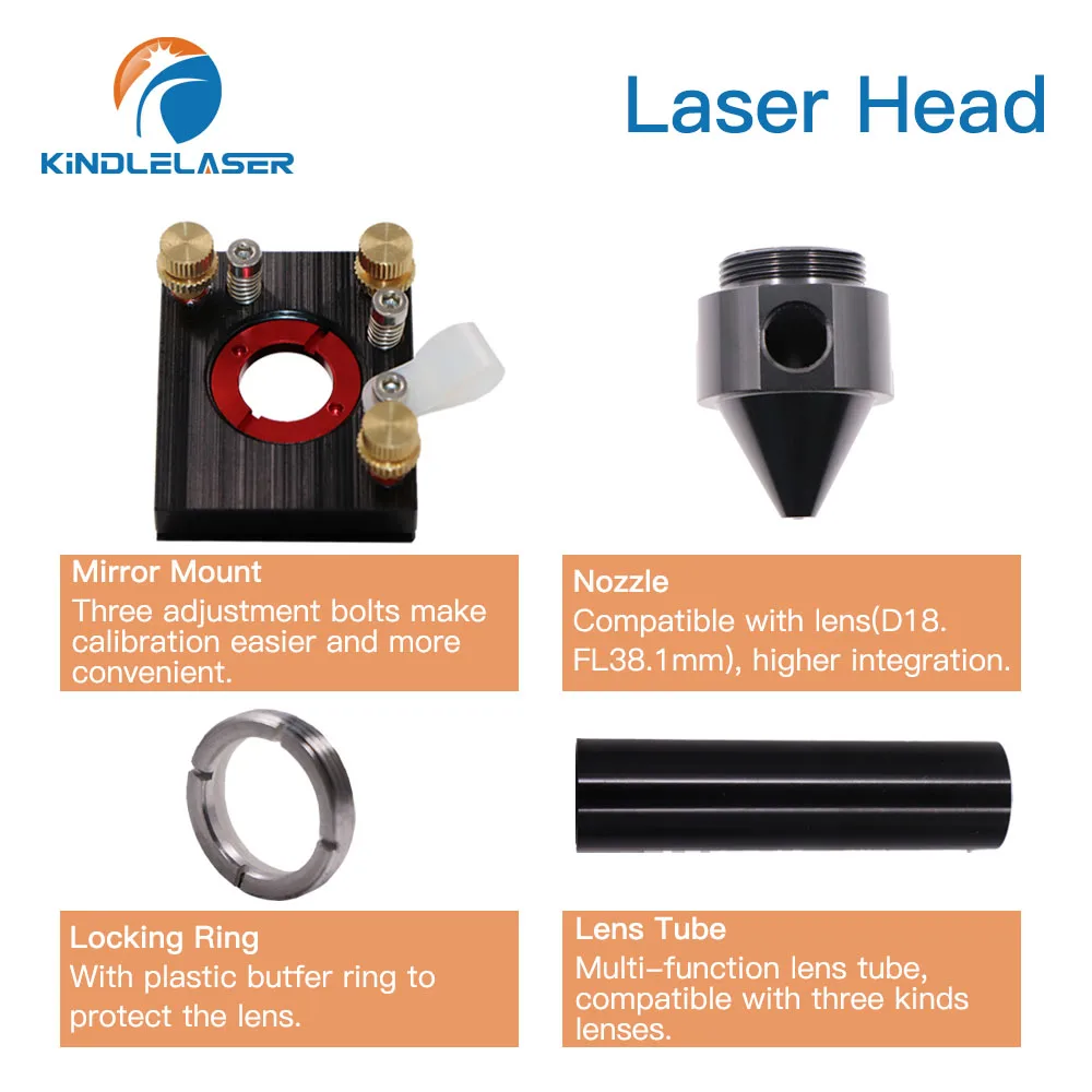 Testina Laser CO2 KINDLELASER Dia.18 FL38.1 e Dia.20 FL50.8 / 63.5/101.6mm supporto per macchina da taglio per incisione Laser (nero)
