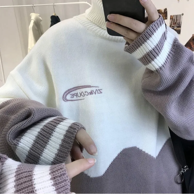 Turtleneck Sweater Men Winter Letter Casual Long Sleeve Top Mens Sweaters High Quality Pullover All Match Males Korean Clothes