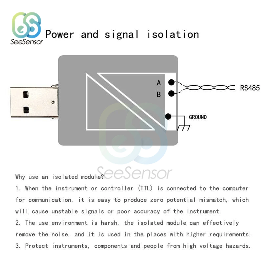 Isolated Industrial USB To RS485 Converter CH340E Communication Module TVS Protection Short Circuit Protection USB 5V