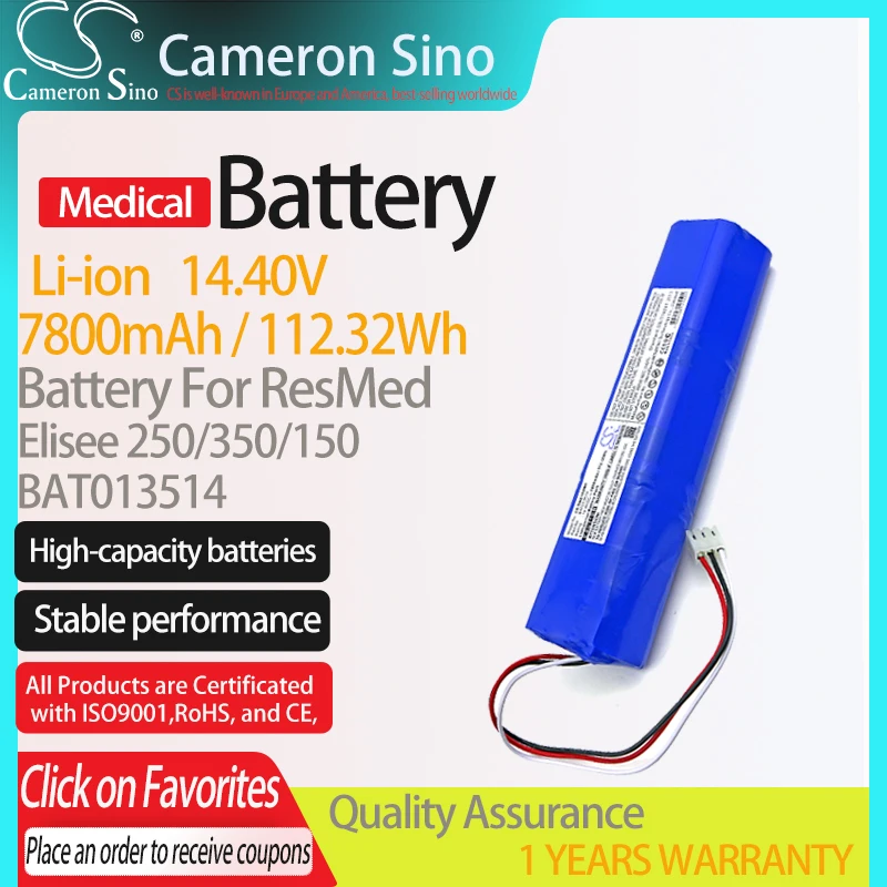 CameronSino Battery for ResMed Elisee 250/350/150 fits ResMed BAT013514 Medical Replacement battery 7800mAh/112.32Wh 14.40V Blue