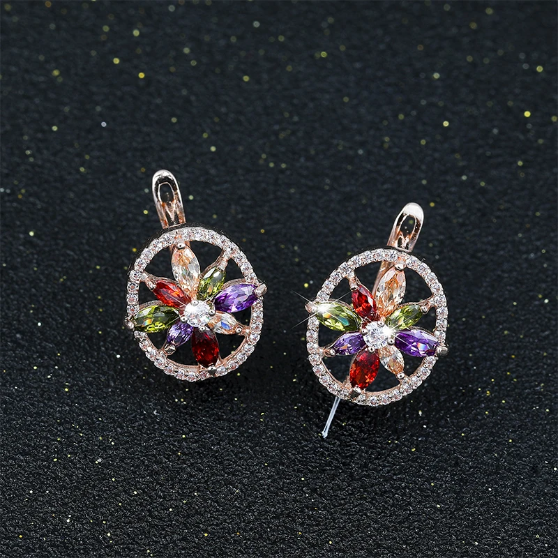 HUAMI Unusual earrings New Colorful Zircon flower Sparkling Zircon Jewelry Earrings for wedding   modern women's earrings 2021