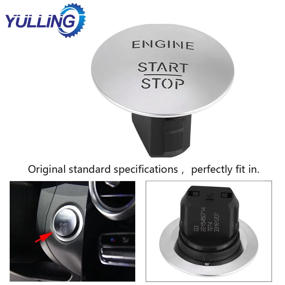 YULLING Car Engine Start Stop Push Button Switch Keyless For Mercedes For Benz W164 W205 W212 W213 W164 W221 X204 Silver