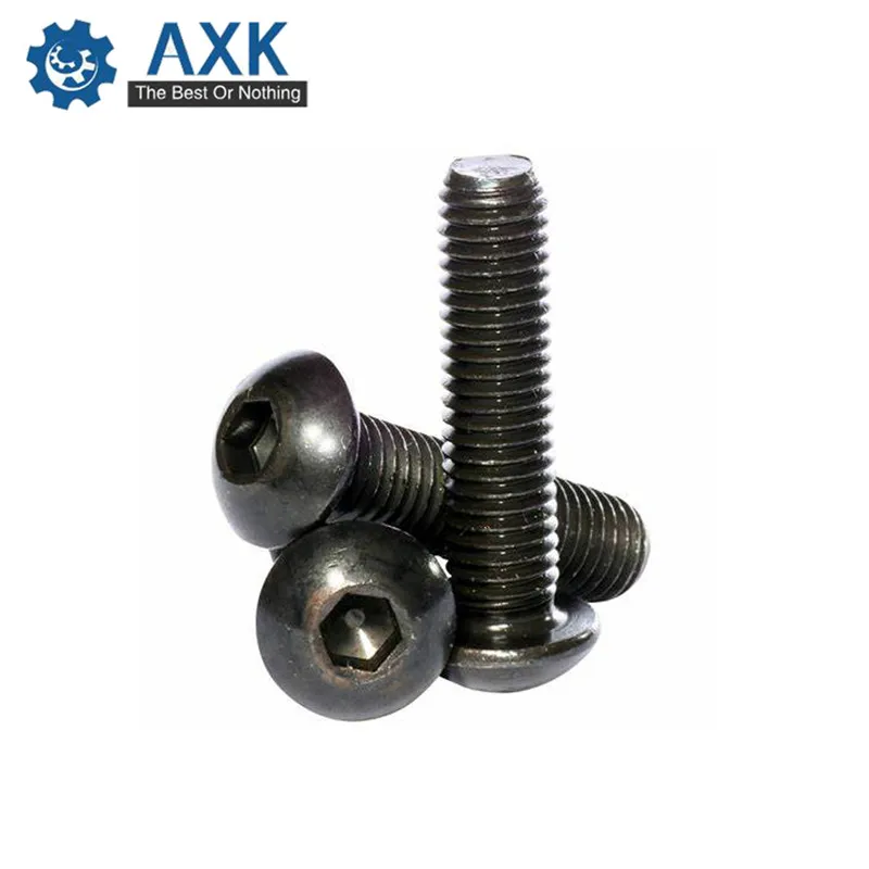 AXK 100pcs Grade10.9  iso7380 M3*3/4/5/6/8/10/12/14/16/18/20 3mm Hex Socket Button Head Screws steel with black