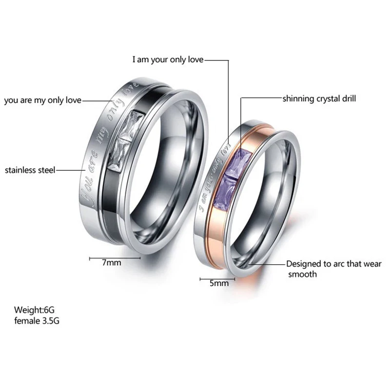 Couple Rings For Women / Men Stainless Steel Letter YOU ARE MY ONLY LOVE Ramantic Engagement Ring Wedding Jewelry