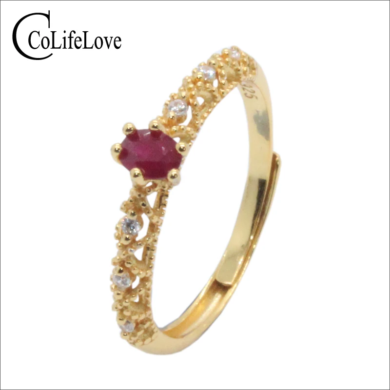 

Cute Small Ruby Ring for Young Girl 3mm*4mm 100% Natural Ruby Silver Ring 925 Sterling Silver Ruby Jewelry