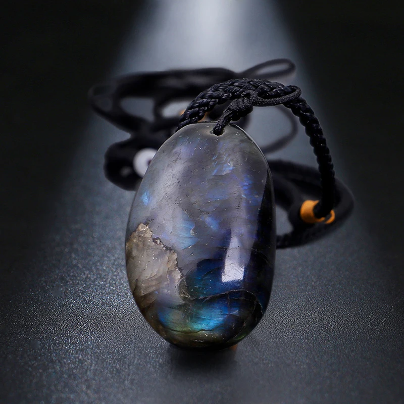 Natural Irregular Shape Pattern Pendant Labradorite Necklace Gem Moonstone Crafts Stone Hanging Ornament For Women Gifts