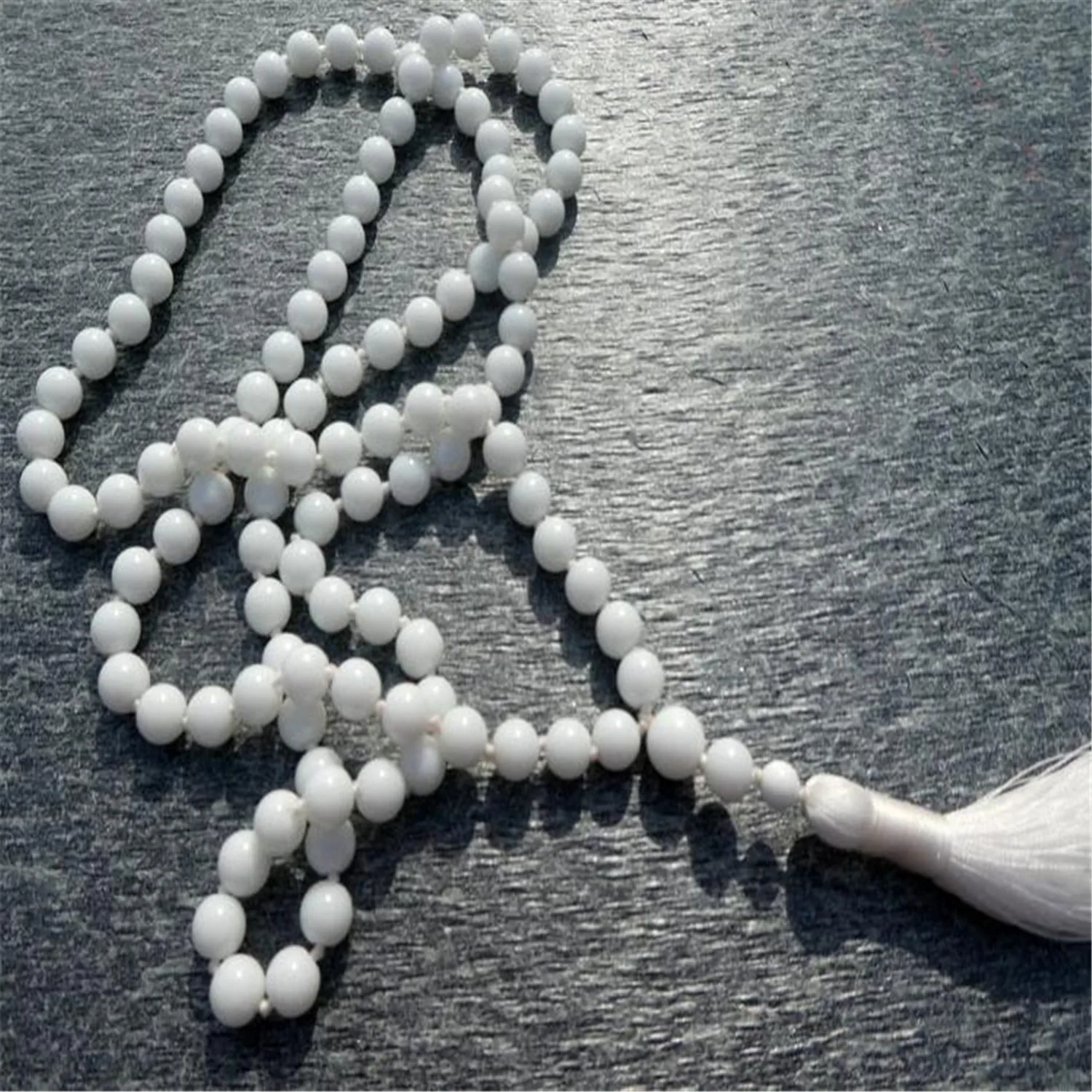 

8mm Natural White Jade Gemstone 108 Beads Mala Necklace Handmade Mala Cuff Meditation Bless Buddhist Buddhism Wrist Yoga Mala