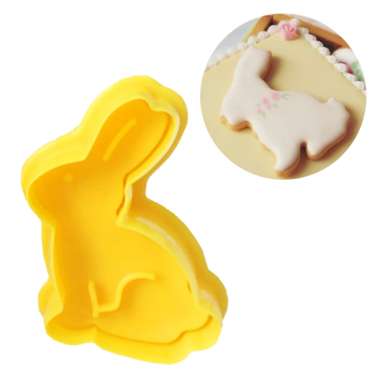 4Pcs/Set Easter Biscuit Cookie Cutter Egg Rabbit Chick Butterfly Plastic Plunger Fondant Pastry Set Mold Decor Baking Tools