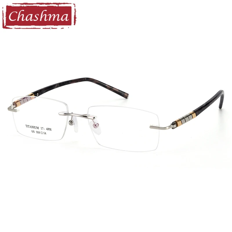 

Chashma Prescription Eyeglasses Optical Flexible Temple Quality Frames Rimless Pure Titanium Spectacle for Men