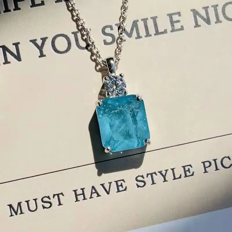 CC Created Topaz Necklace for Women Silver Color Blue Gemstone Fashion Accessories Luxury Party Fine Jewelry Gift CCN751