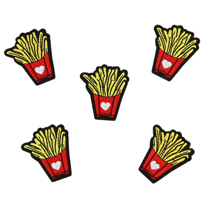 10pcs/lot Embroidered French fries Patches Iron On Fast Food Appliques Diy Garments Clothes Jeans Coats Stickers Handmade Bagde