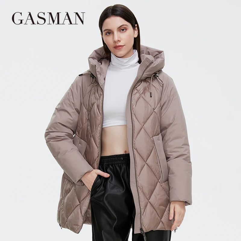 GASMAN 2022 Winter down jacket collection Fashion Solid Stand-up collar Women Coat Elegance Hooded Women\'s jackets 8198