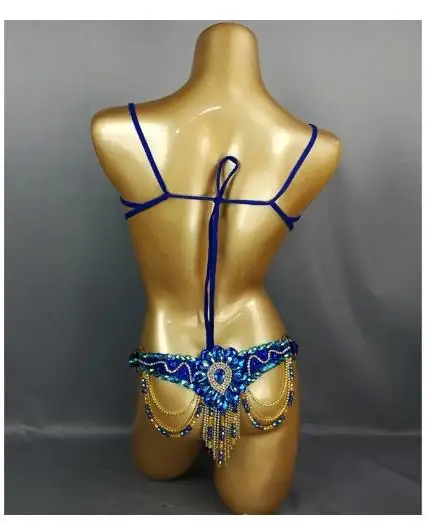 Envío Gratis ropa de Festival Samba carnaval sujetador cinturón Arco Iris traje de baile de piedra C013-RYOAL AZUL