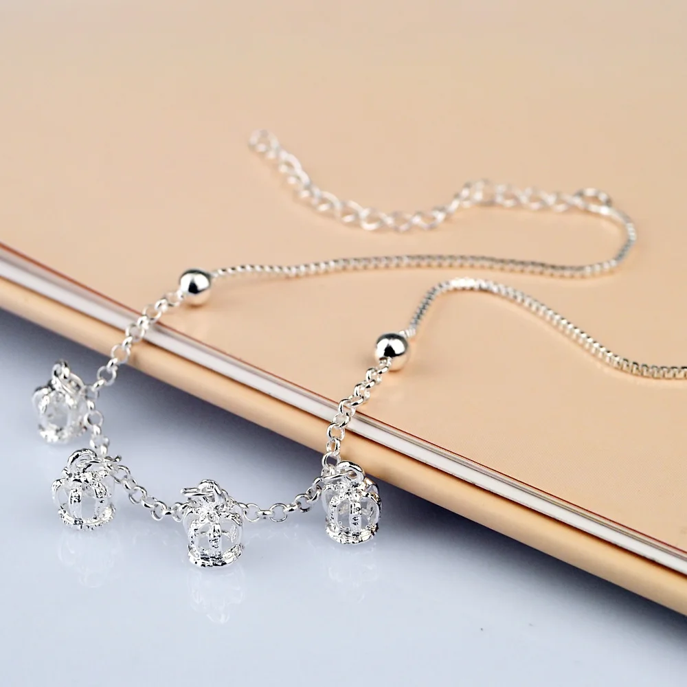 Sweet romantic lady anklets 925 sterling silver crown anklet for women Lovely Full crown foot ornaments party gift image 5