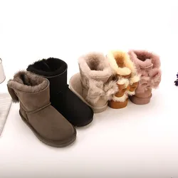 Nuovo caldo 2023 nuova vera pelle di pecora fatta a mano impermeabile ragazze stivali inverno pelliccia calda bambini stivali da neve per ragazze scarpe per bambini di marca