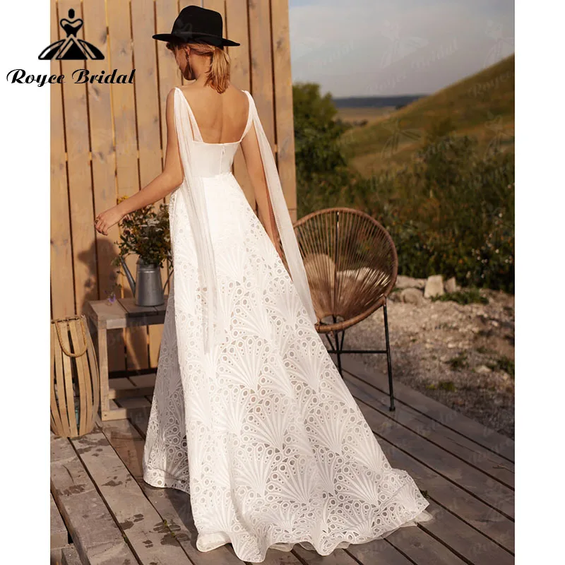 Elegante una linea abiti da sposa Boho Beach senza maniche Sweetheart spalline Backless pizzo raso Abito da sposa Abito da sposa