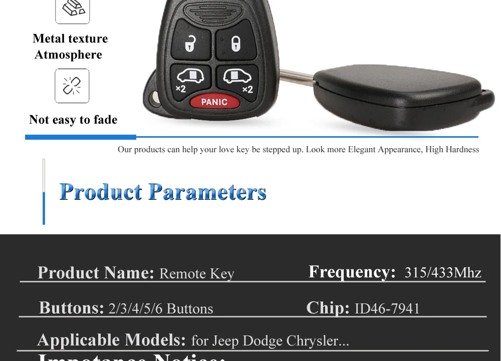 433Mhz ID46 Remote Key für Dodge JEEP Commander Patriot Compass Grand Cherokee Liberty Wrangler Chrysler Schlüssel Entry Transmitter – Detail 4