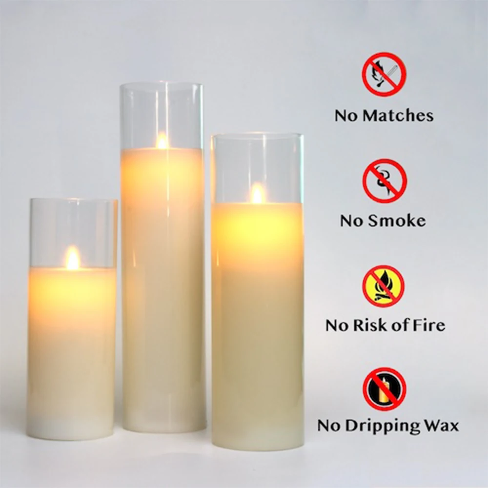 Glass Flameless Candles Set 8