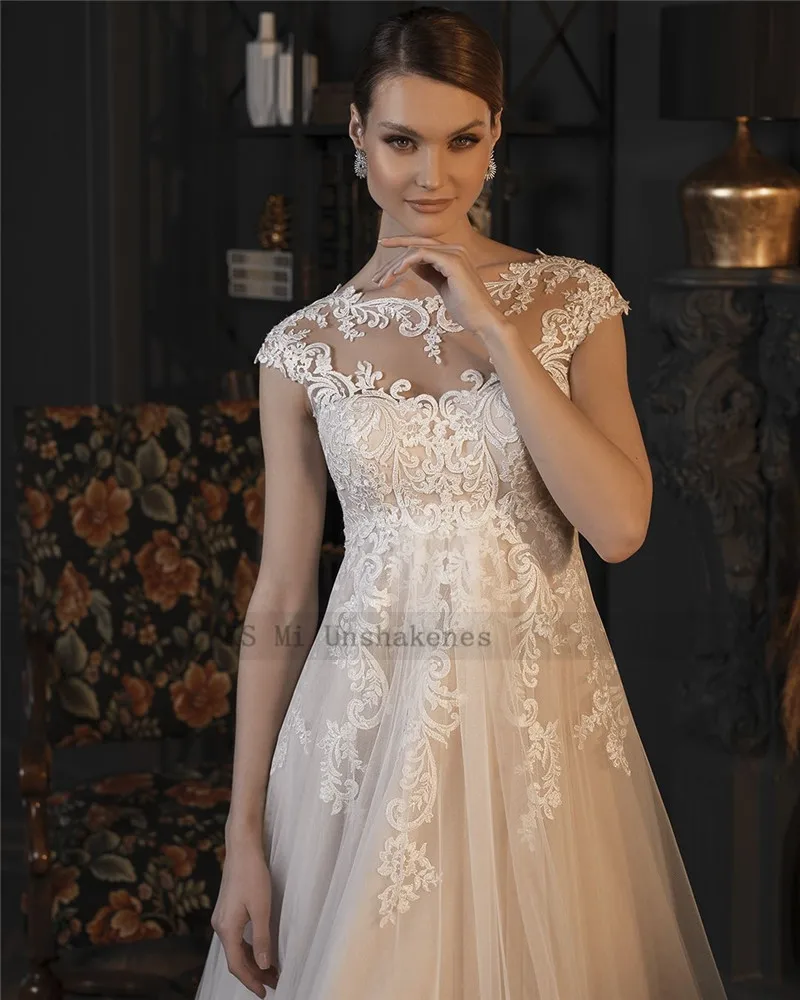 Abito da sposa premaman Champagne leggero abiti da sposa taglie forti per donne incinte abiti da sposa a vita alta manica in pizzo