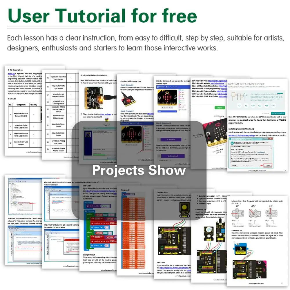 Keyestudio 45-in-1-Sensor-Starter-Kit, elektronisches DIY-Kit für BBC Micro:bit V2 + 45 Projekte mit Geschenkbox