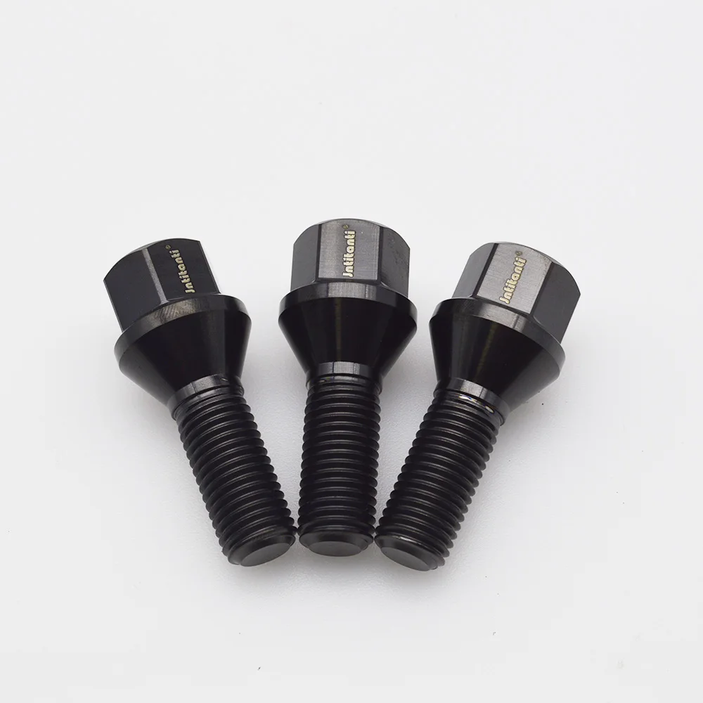 Jntitanti Gr5 titanium wheel screw bolt M12x1.5x28mm light weight strong black color 60 degree cone seat