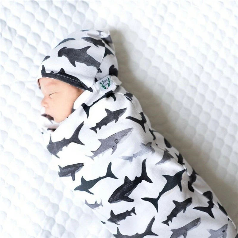 

12M Baby Swaddle Blanket Newborn Baby Floral Swaddle Blanket Toddler Girl Boys Receiving Blanket Infant Swaddle Wrap Hat 2pcs