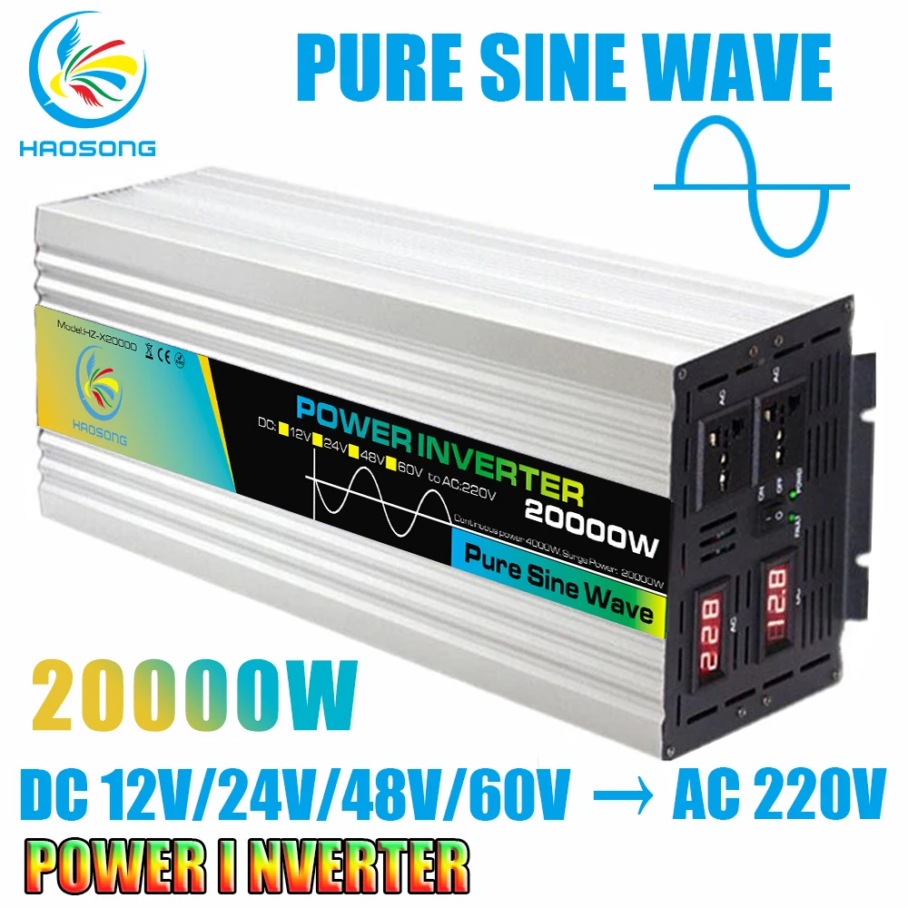 Pure Sine Wave Power Inverter 4000W DC 12V 24V 48V 60V to AC 220V Peak 20000W Inversor 12 V 220 V Convertor for Air Conditioner