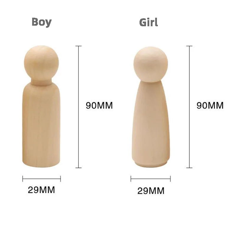 10pcs 90mm Unfinished Wood Boy/Girl Peg Doll Natural Wooden DIY Craft Graffiti Unfinished Solid Wood DIY Craft