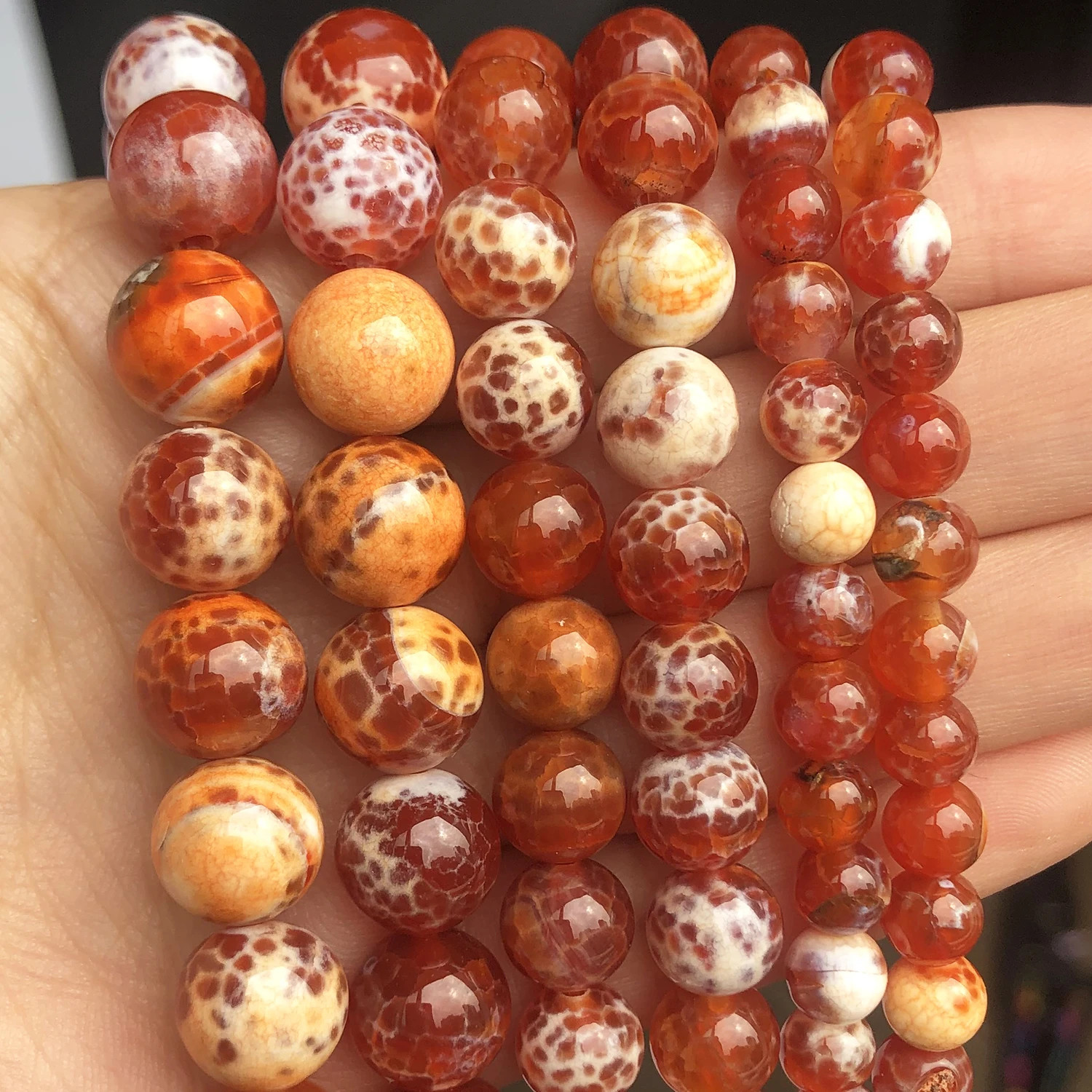 Natural Stone 6 8 10mm Orange Fire Agates Round Loose Beads for Jewelry Making Diy Bracelet Necklace Accessories 15'' Wholesale