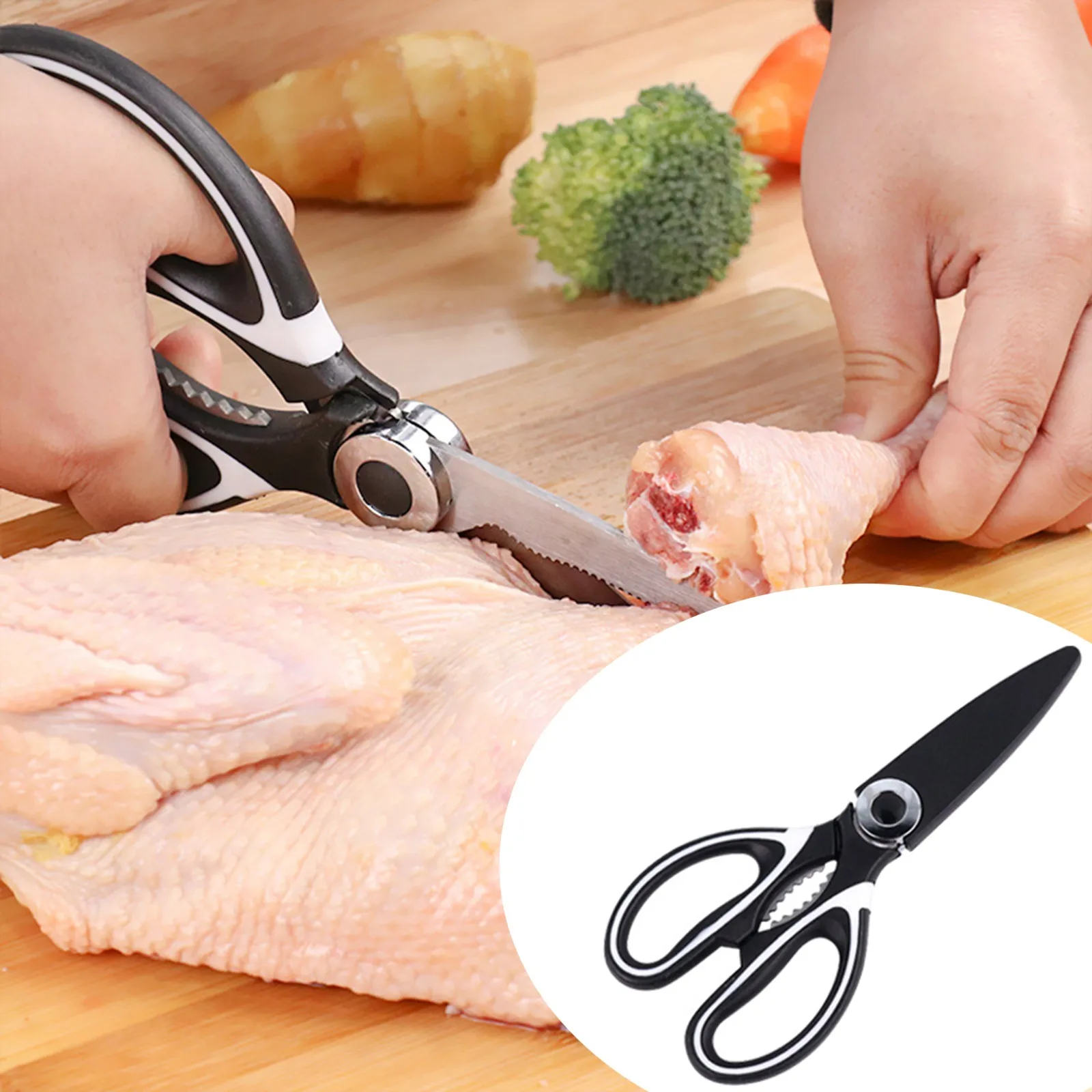 25# 3cr13 Stainless Steel Multifunctional Kitchen Scissors Chicken Poultry Fish Kitchen Tool Shears For Meat Barbecue Nutcracker