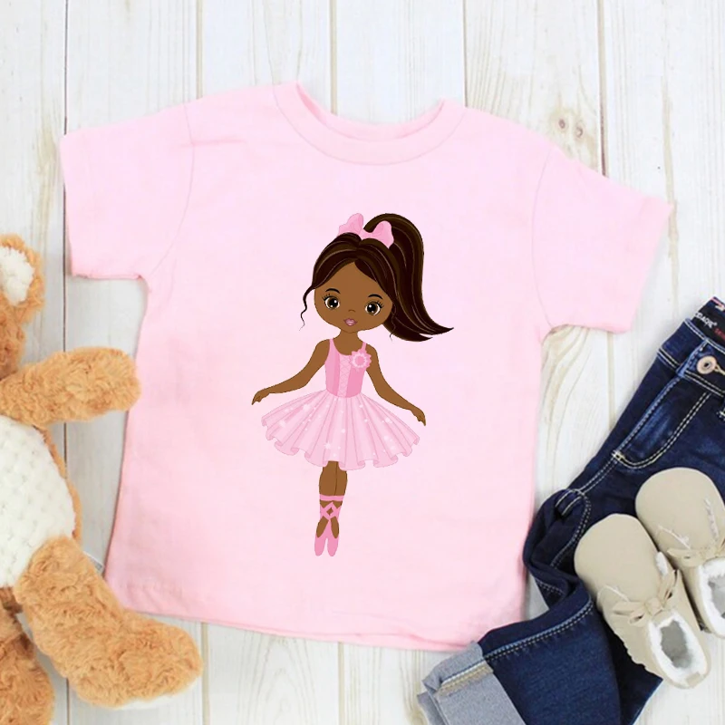 2024 Kawaii African American Ballerina Dancing Kawaii Black Girl T Shirt Girls T-Shirt Short Sleeve T-Shirt Tee Tops