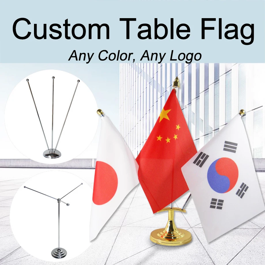 

Custom Table Flag Office Desk Banner Company Negotiation Flag Home Decor Including Flagpole Base Flag Size 8.3''x5.5'' 21x14CM