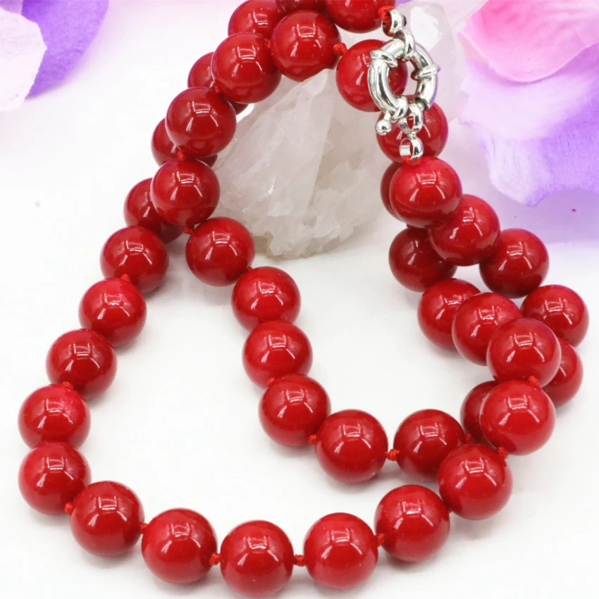 8 10 12mm artificial coral red stone beads necklace for women fashion statement chain choker clavicle jewels 18inch B3212