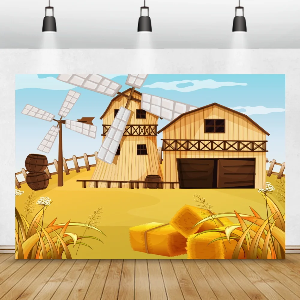 Laeacco Pink Farm Animals Baby Shower Birthday Party Photography Backdrop Sky Clouds Sun Party Decor Customized Photo Background