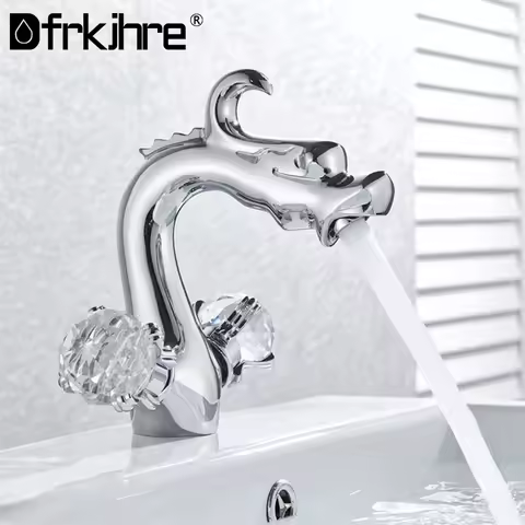 Basin Faucet Double Crystal Handle Chrome Gold Dragon Deck Single Hole Mixer Tap Multiple Color Dragon Hot And Cold Tap Crane